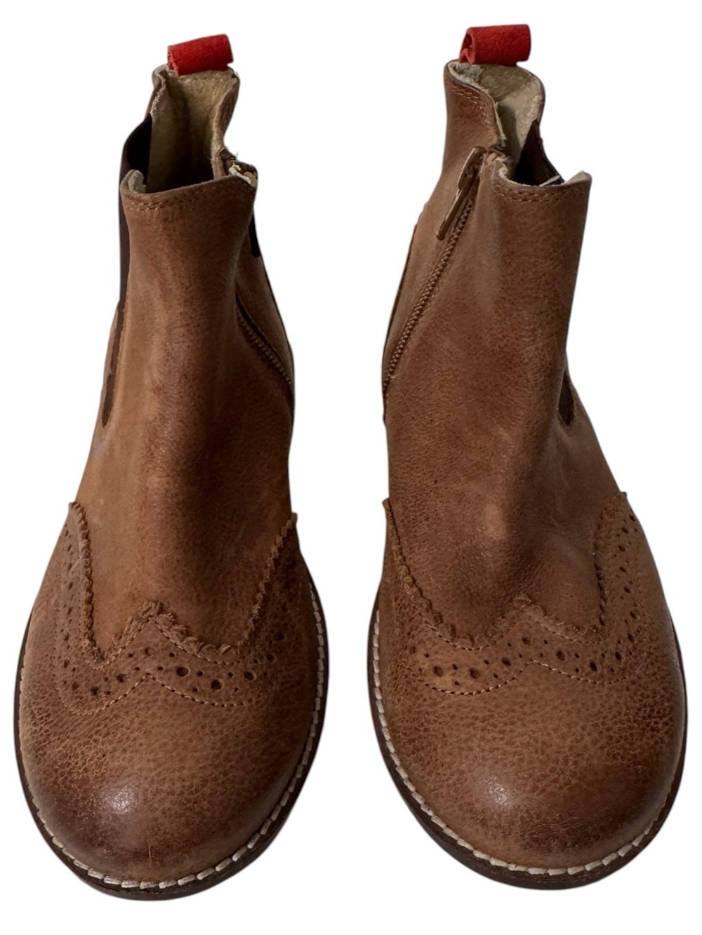 Mini Boden Kids Wingtip Chelsea Boots EU 31 Brown Leather Brogue Lug Sole